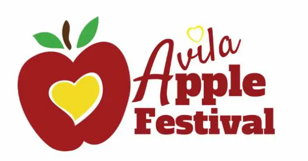 The Avila Apple Festival logo: a red apple with a yellow heart at its centre, beside the festival name in red script and block lettering